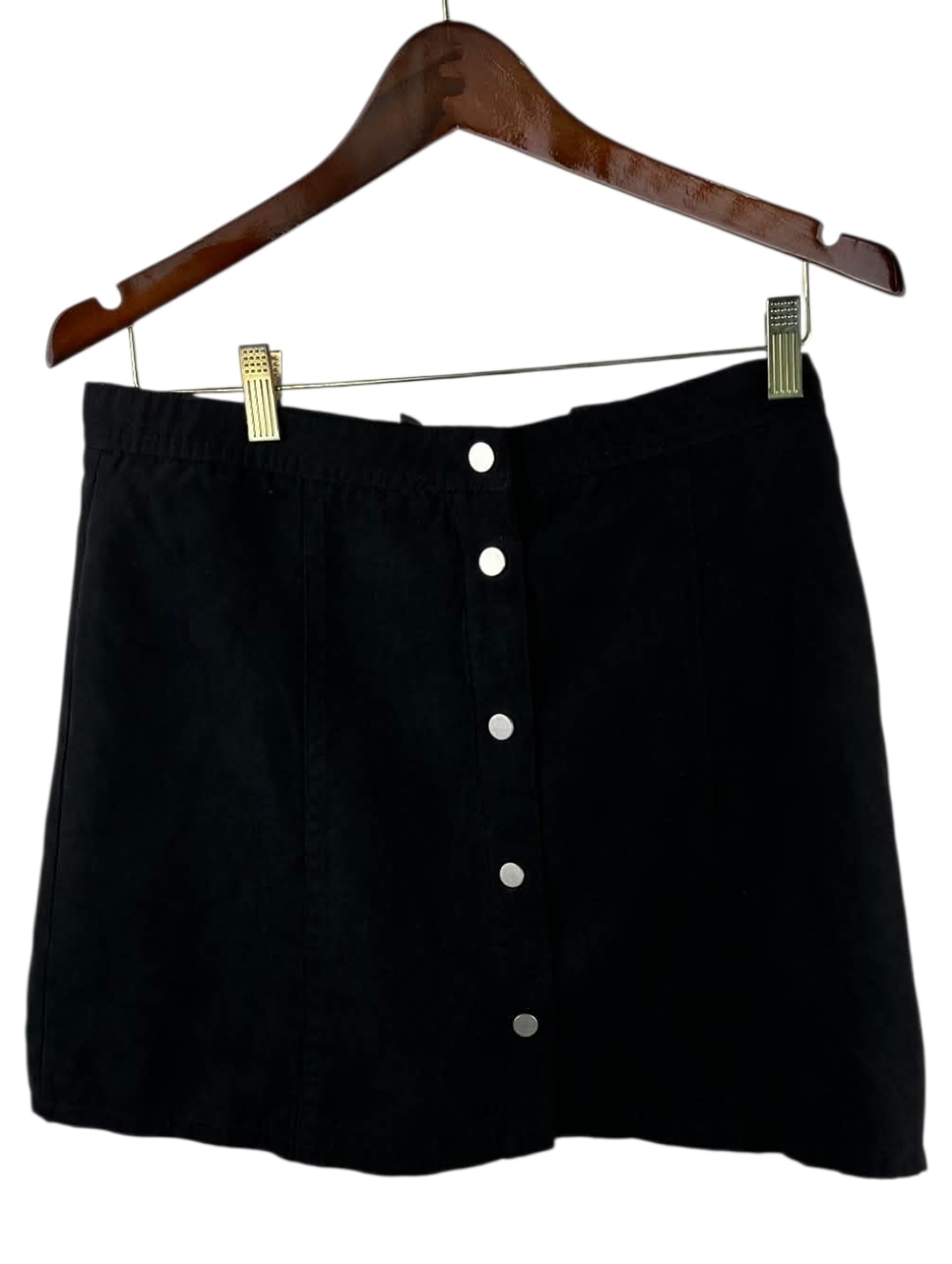 H&M Divided Black Faux Suede Button-Front Mini Skirt - Size 10. #268